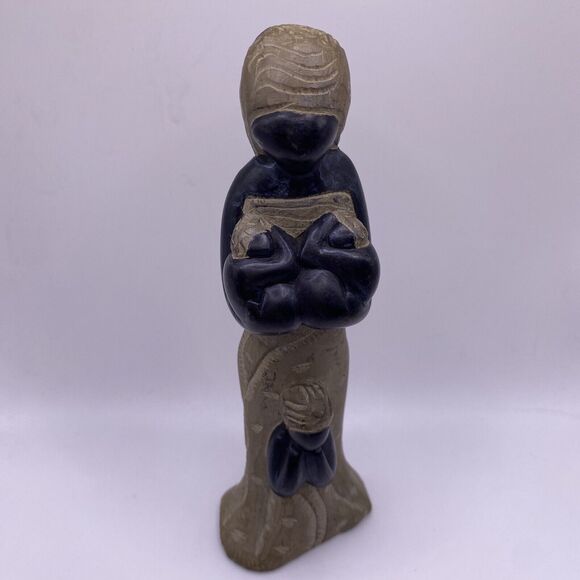 VINTAGE African Shona Stone Sculpture Zimbabwe Woman Holding Twins Child - Picture 1 of 10